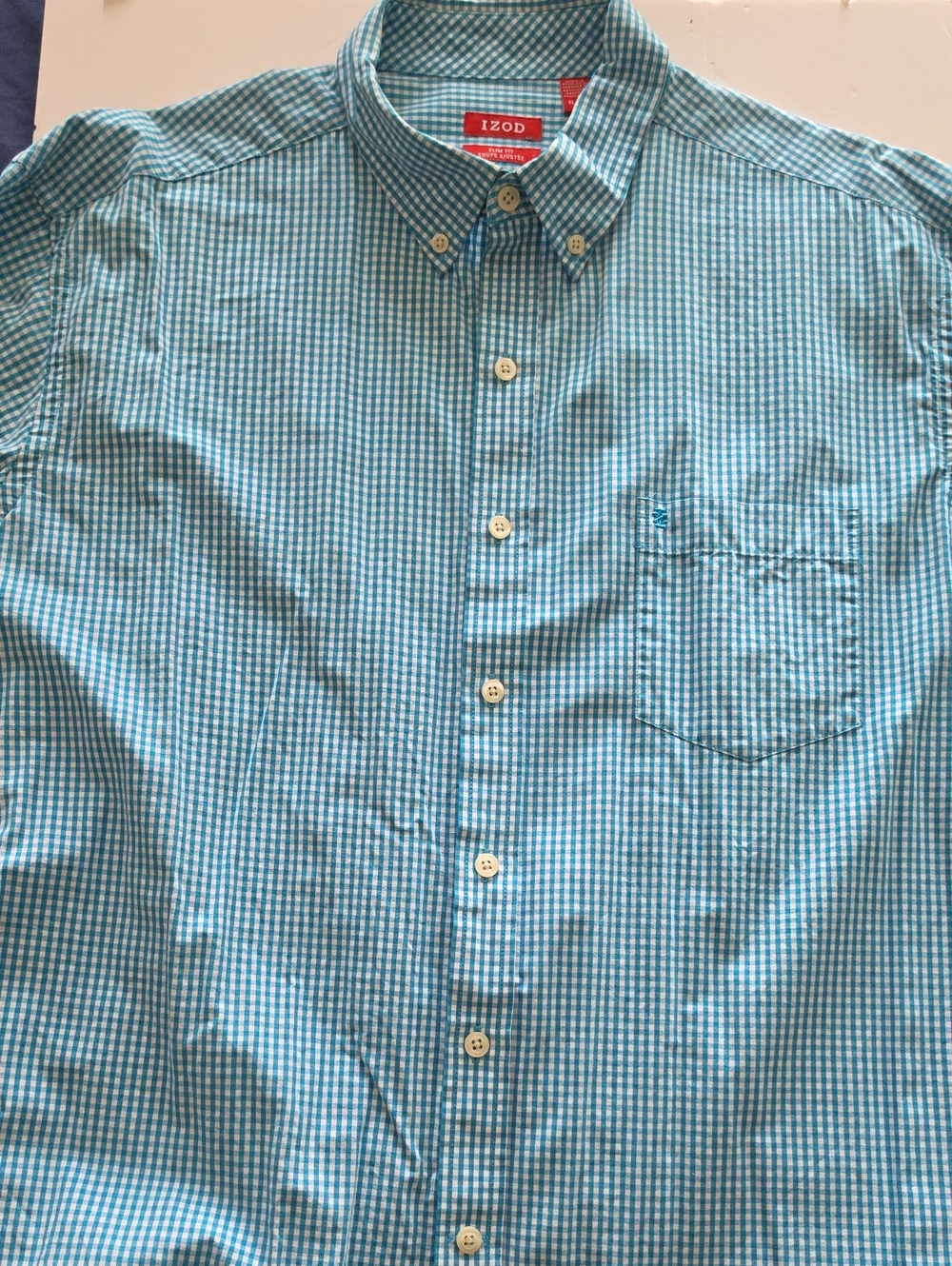 Izod Teal and White & Orange and White Gingham Button-Down Shirt Bundle